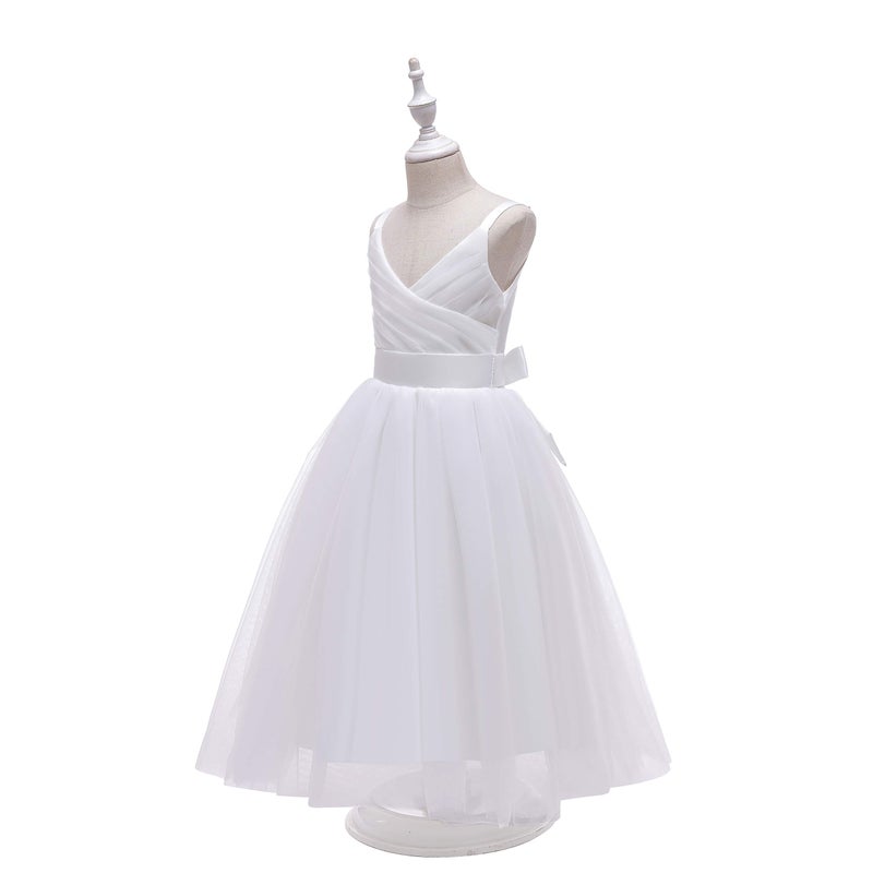 Glamulice Spaghetti Straps Lace Flower Girl Dress First Communion Kids Birthday Ball Gown Princess Bridesmaid Tulle Maxi Long A Line Pageant Wedding Party Dresses 8 White Girls Church Event Gowns - Image 3